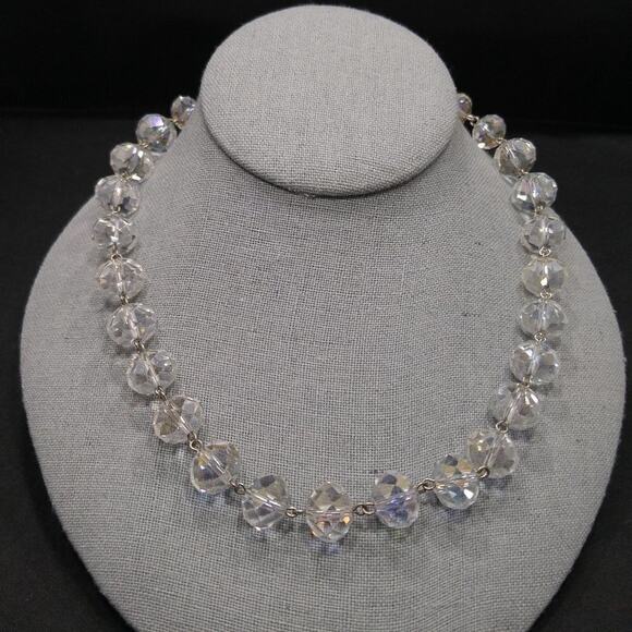 Clear Crystal Rondelle Beaded Necklace, 21" Length, Wire Wrapped - Picture 1 of 9